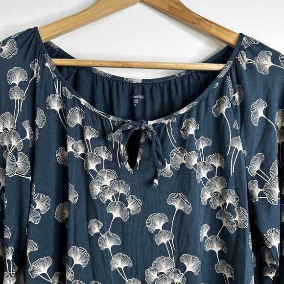Garnet Hill Top Womens XS Blue White Botanical Forest Garden Boho Peasant Floral - Picture 2 of 9